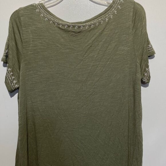 Rafaella Women's Green Embroidered Round Neck Short Sleeve Blouse Medium - Picture 5 of 7